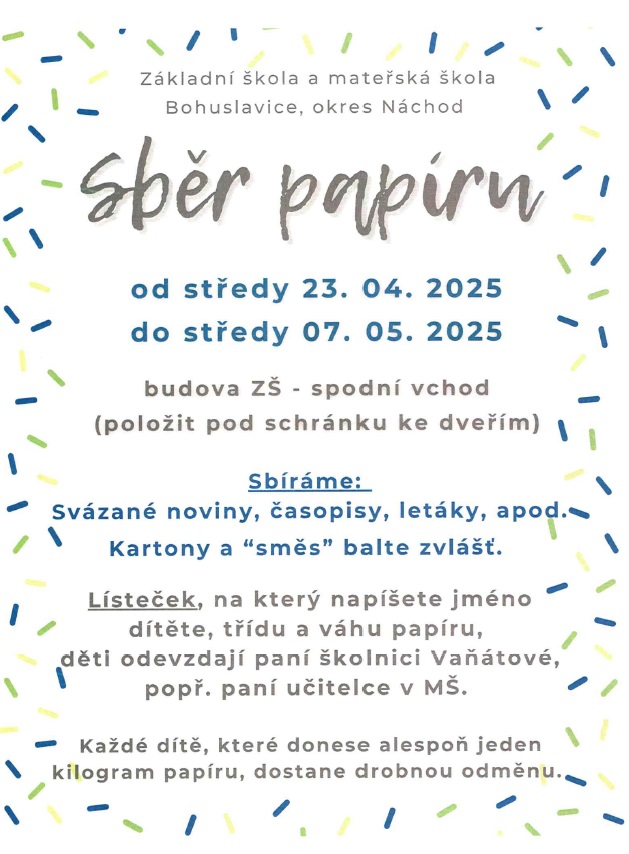 sběr papíru v ZŠ a MŠ